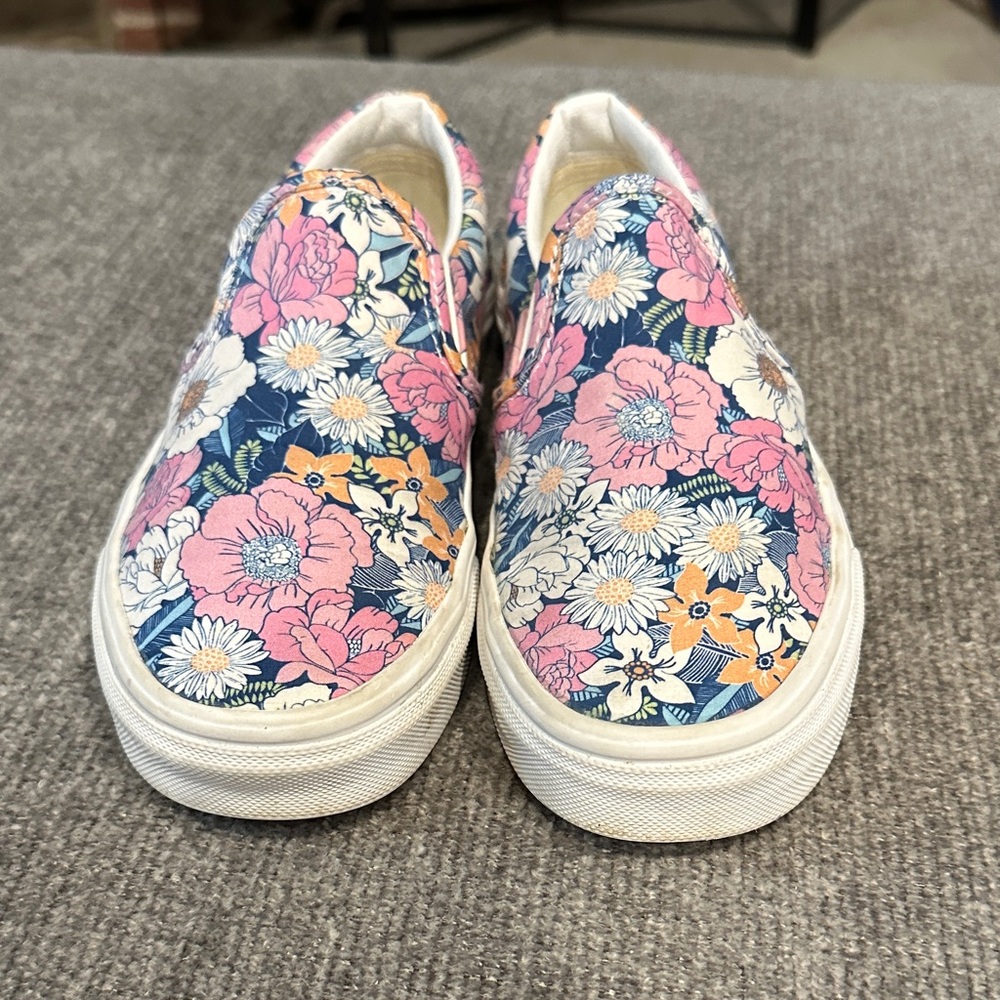 Vans Pink and Blue Floral Slip-On Sneakers